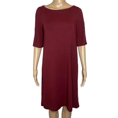 Womens Small Eileen Fisher Red Short Sleeve Viscose Blend Crewneck T-Shirt Dress - Image 1 of 4