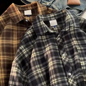 Mid Length Checked Shirt for Women Casual Style Long Sleeve Button Closure - Picture 1 of 62