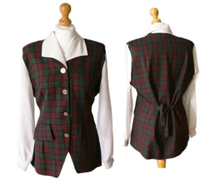 Vintage 80s Checked Blouse Blazer White Collar Shirt Plaid Jacket Damen Gr. L - Bild 1 von 4
