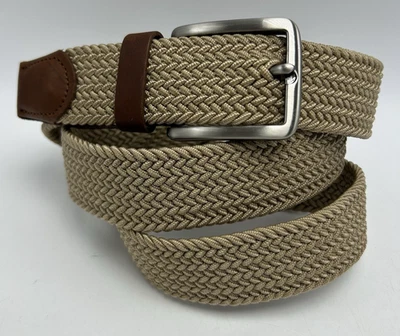 Tommy Bahama Belt Mens Large XL Tan Khaki Beige Stretch Braided Leather Trim - Image 1 of 4