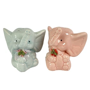 Lindo animal de colección elefante cerámica rosa y azul salero y pimentero años 80 - Imagen 1 de 8