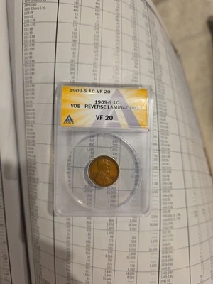 1909 S VDB Lincoln Wheat Cent *Key Date* Anacs VF 20 Reverse Lamination Error - Image 1 of 4