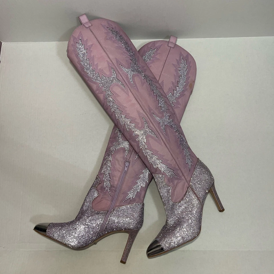 Gianni Bini Mujer 8.5 Rosa Estrás Sobre la Rodilla Botas Tacones Glam Barbie Foto 1 de 4