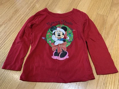 红色女孩迪士尼衬衫米妮快乐老鼠假日圣诞节 3T — 第 1/4 张图片