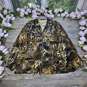 Ruby Rd. Woman Jacket Size 22W Plus Leopard Animal Print Shinny, Full Zip - Picture 1 of 16