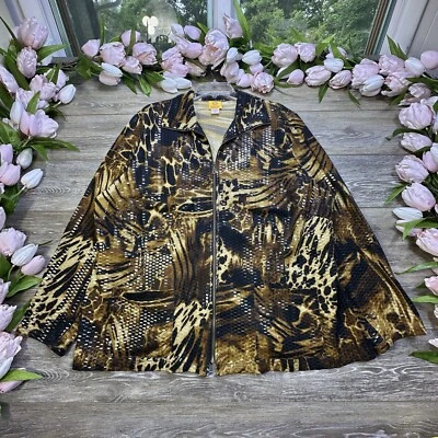 Ruby Rd. Woman Jacket Size 22W Plus Leopard Animal Print Shinny, Full Zip - Image 1 of 4