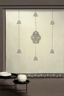 Tenda di Puro Lino Ricamata a Mano con filè e sfilature cm 240x310 - Immagine 1 di 4