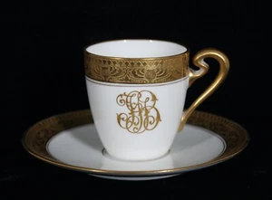 RAR! ANTIKES LENOX PORZELLAN C2 GOLD GEPRÄGT HALB/DEMITASSE TASSE & UNTERTASSE SET - Bild 1 von 7