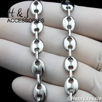Collar de cadena de eslabones marineros inflados de plata de 8 mm de acero inoxidable para hombres de 18-40"*AN164 Foto 1 de 3