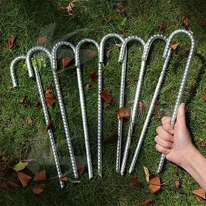 10PCS Heavy Duty Steel Tent Pegs J Hooks Ground Stakes Gazebo Galvanised Rebar - Picture 1 of 13