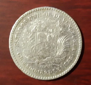 Very Rare Venezuela 1893 A 1/2 Bolivar Rare Silver - Picture 1 of 2