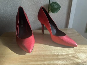 Aldo Snake Print Pointed Toe Stiletto Pumps Red Size 8 - Picture 1 of 5