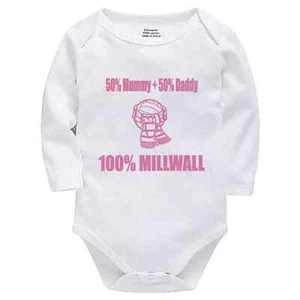 Personalised 50% Mummy + 50% Daddy 100% Millwall Baby Bodysuit Baby Football Fan - Picture 1 of 2