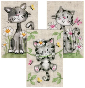 1x Gezähltes Kreuzstich Set Katzen & Blumen 3er Set Nähen Basteln Werkzeug - Bild 1 von 1