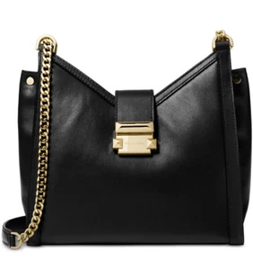 Nuevo Bolso de Hombro Michael Kors Whitney Cadena Cuero Pulido Negro Dorado - Imagen 1 de 4