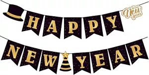 Happy New Year 2025 Banner, Black and Gold Party - Picture 1 of 8