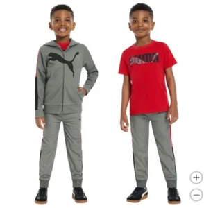 New! Puma Boys kids 3-Piece Tech Fleece Hoodie Tee & Jogger Set Black Or Gray 5 - Picture 1 of 7