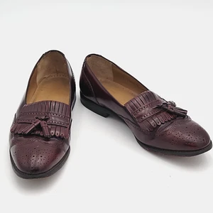 Murphy Johnston Mens10M Leather Loafers Burgundy Brown Slip On Wingtip Tassel - Picture 1 of 15