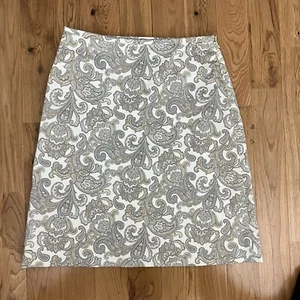 Brooks Brothers 346 Womens A-Line Paisley Skirt Stretch Tan Beige Size 4 Cotton - Picture 1 of 5