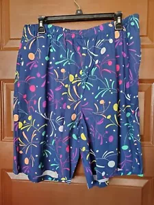 Easy Essentials Blue And Multi-Color Cotton Shorts With Pockets Size 1X - Picture 1 of 4