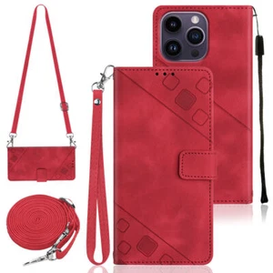 Leather Case Card Wallet Cover with Strap For iPhone 12 13 14 Pro Max 14 Plus - Picture 1 of 54