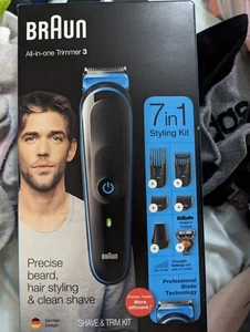 Braun 7-in-1 Multi Grooming Kit MGK3045 Beard & Hair Black/Blue Rechargeable New - Picture 1 of 3