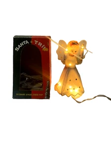 Vtg Lighted Santa Trim Angel w Tulle Wings Xmas Tree Topper Figure w Box Working - Picture 1 of 12