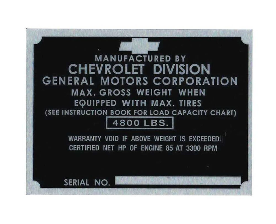 Placa de identificación de poste de puerta 1951-52 - Chevrolet para camioneta Chevy Foto 1 de 1