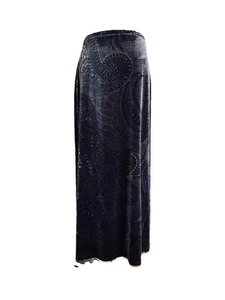 Gr. 10 VINTAGE Samt schwarz grau Maxi Rock Paisley Gothic dunkel lang 90er Y2K - Bild 1 von 10