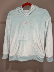 Adidas Faux Fur Hoodie Girls Youth L (14) Mint Green Soft Fleece Sweatshirt - Picture 1 of 7
