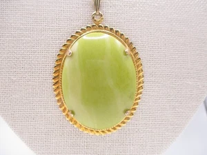 real lime green stone pendant necklace 12" gold tone big statement 0277 - Picture 1 of 7