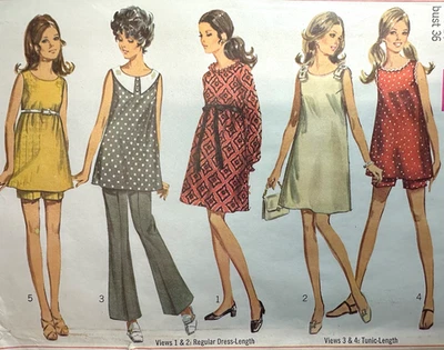 Vestidos de verano de maternidad con patrón de años 60 TÚNICA pantalones cortos Simplicity 8163 talla 14 SIN CORTAR Foto 1 de 4