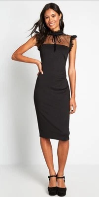 Y2K ModCloth  Pinup Rockabilly Midi Wiggle Dress Black Lace Look Med cocktail - Image 1 of 4