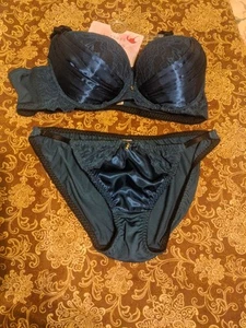 Vtg Satin Bra Panties Set D 95 & XL String Bikini Panties - Picture 1 of 11