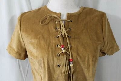 原生灯芯绒礼服皮革系带短束腰农民尺寸 S 或 M (B206) — 第 1/4 张图片