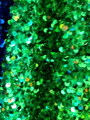 Full Sequin Fabric on Stretch Velvet Fabric By The Yard Kelly Green - Image 1 of 4