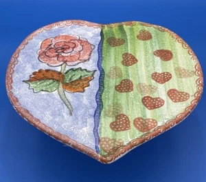 Bandeja Plato Pastel Corazones y Flores Italia Arte Pintado a Mano Cerámica Regalo - Imagen 1 de 10