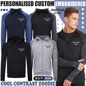 Personalised Custom Embroidered Just Cool Awdis Cool Contrast Zoodie Sports - Picture 1 of 12