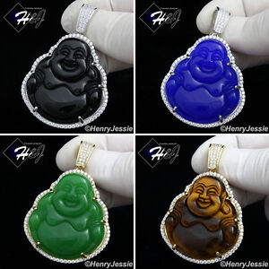 MEN 925 STERLING SILVER BLACK ONYX/JADE GOLD PLATED/SILVER BUDDHA PENDANT*SP148