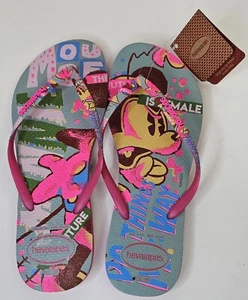 NEW Havaianas Angry Minnie Mouse The Future Is Female Flip Flops Sz 9/10 NWT  - Picture 1 of 5
