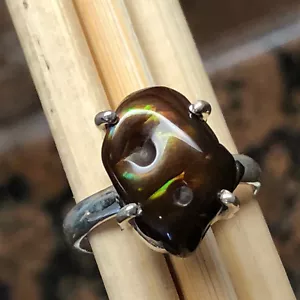 Genuine Mexican Fire Agate 925 Solid Sterling Silver Rough Ring sz 7 - Picture 1 of 6
