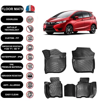 Floor Mats Liner Fits Honda Fit/Jazz (2016-2019) Waterproof 4D Molded Black 4pcs - Image 1 of 4