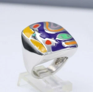 ARTIST RING SILVER 925 ITALY MADE INSPIRED BY FAMOUS ARTIST ENAMEL RING SIZE 7 - Picture 1 of 12