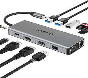 Docking Station 13-in-1 Type C Hub with Ethernet 4K USB C to 2 HDMI VGA USB 3.0 - Picture 1 of 8