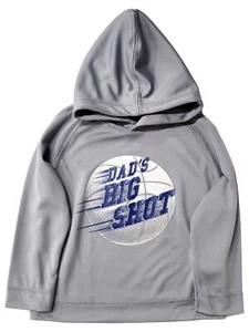 Toddler Boys Gray "Dad's Big Shot" Basketball Long Sleeve Hooded T-Shirt - Picture 1 of 2