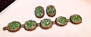Vintage Chunky Jade Nugget Chip Bracelet Earring Set