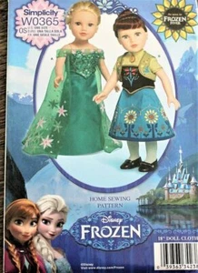 18" DOLL NEW Simplicity W0365 sewing Pattern American Girl Frozen Anna Elsa - Picture 1 of 1