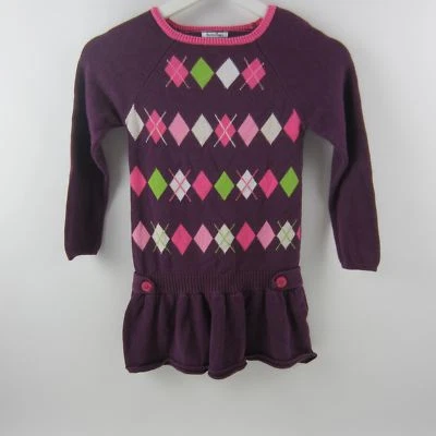 Vestido Hartstrings Niñas Argyle Tejido Cintura Caída 100% Algodón Púrpura Talla 6X Foto 1 de 4