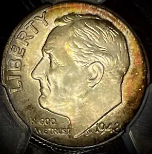 1948-D 10C PCGS MS66 FB Rainbow Toned Unc - Picture 1 of 3
