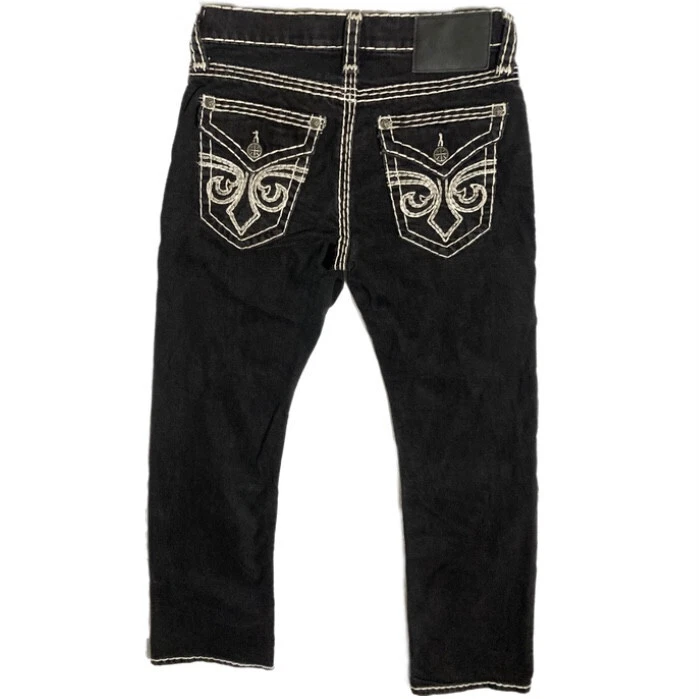 Pantalones de mezclilla para mujer Affliction 29x31 Cooper pierna recta punto fuerte bordado Y2K Foto 1 de 4